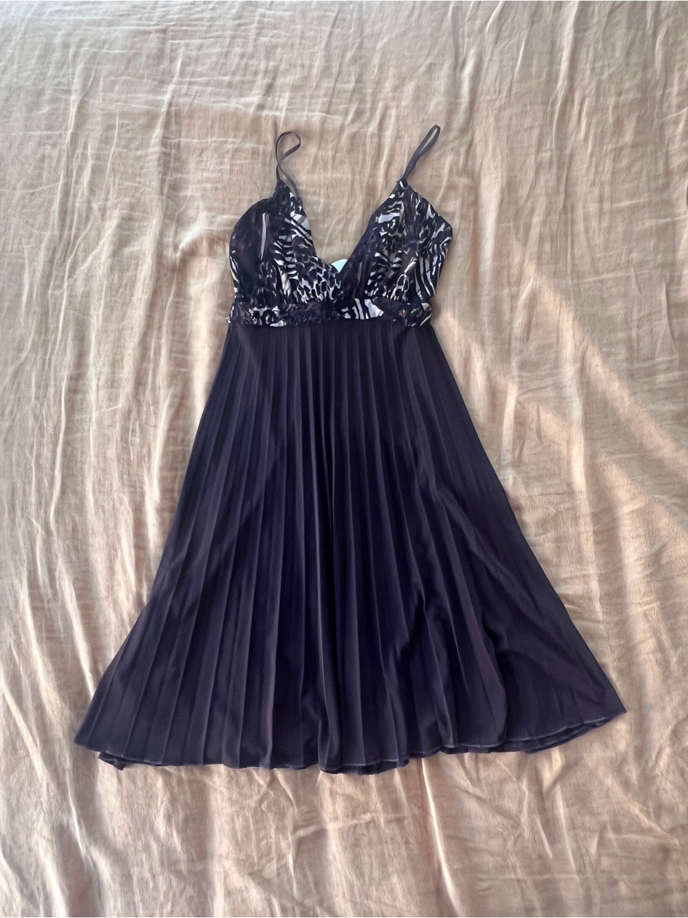 Vintage Animal Print Pleated Cami Dress